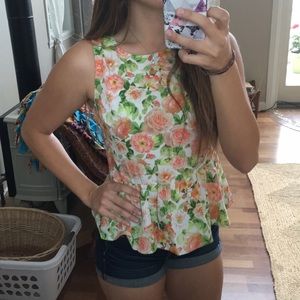 pink floral peplum top medium, F21